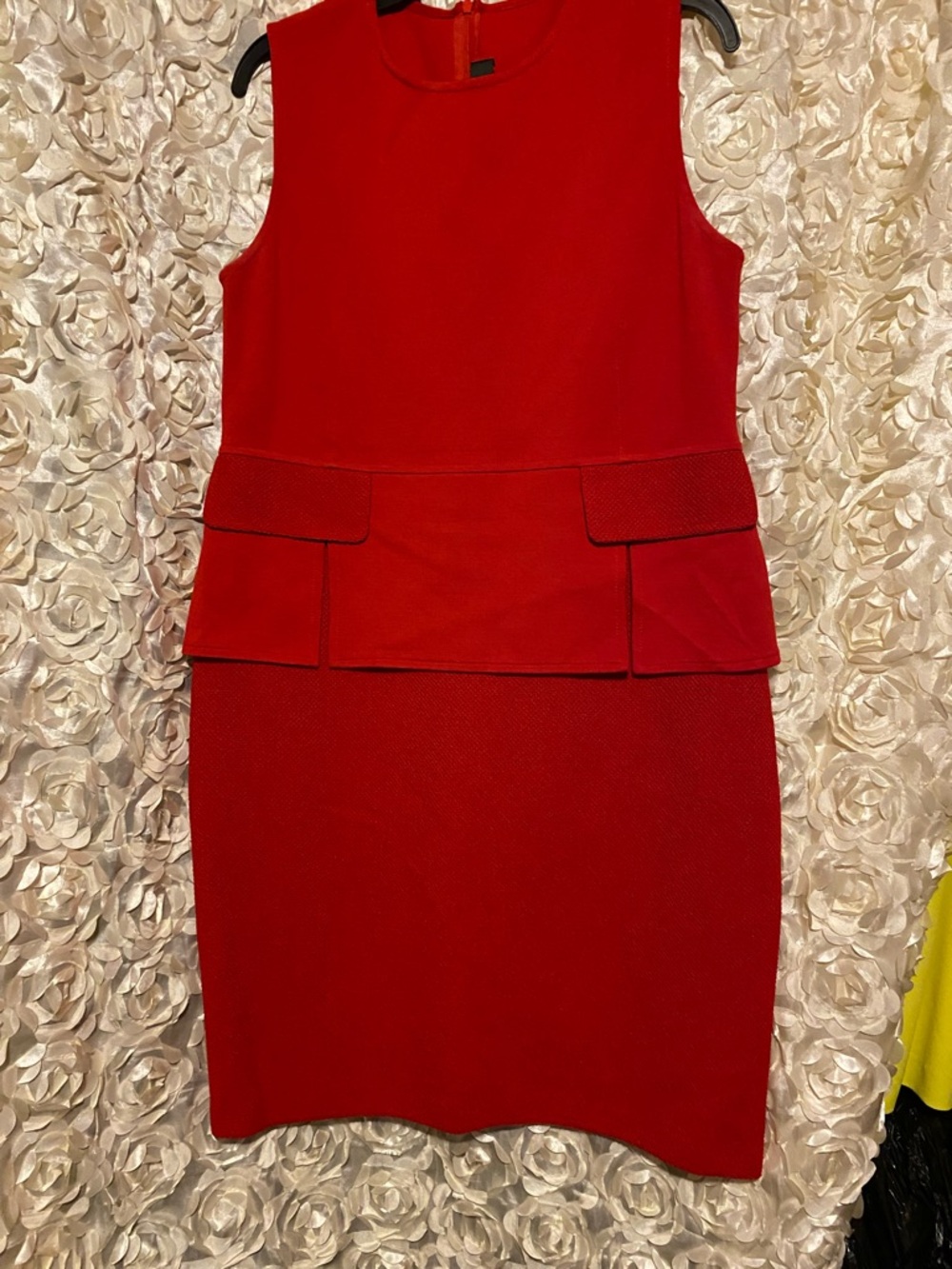 St. John Red Sleeveless Peplum Midi Dress